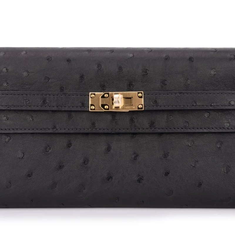 Hermès Kelly To Go Ostrich Black Gold HW Replica Bag