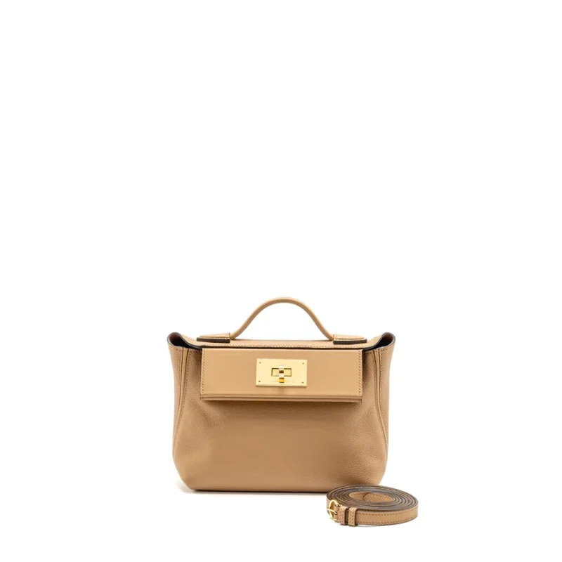 Hermes Mini 2424 2424 21 ChaiFauve EvercolorSwift Gold HW 11 Replica Front
