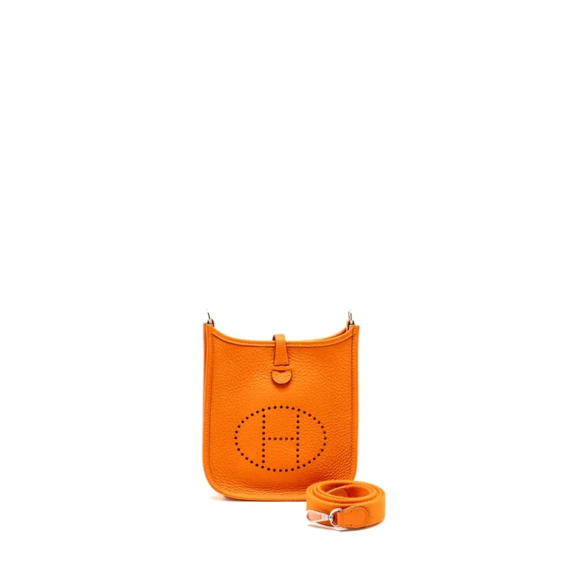 Hermes Mini Evelyne Orange Clemence Silver HW Artisan Grade Dupes Front