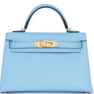 Hermès Mini Kelly Blue Celeste Gold HW - Best Replica