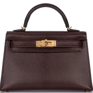 Hermès Mini Kelly Chèvre Chamkila Rouge Sellier Rough Gold HW - Mirror Quality Replicas