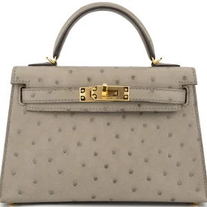 Hermès Mini Kelly Ostrich Gold HW - Best Replica