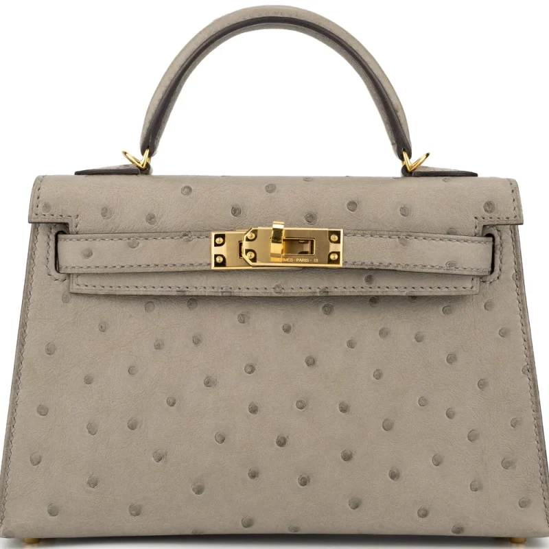 Hermès Mini Kelly Ostrich Gold HW - Best Replica