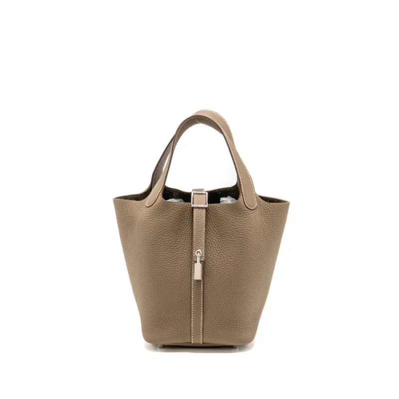 Hermès Picotin 18 Lock Etoupe Clemence Replica | Silver HW