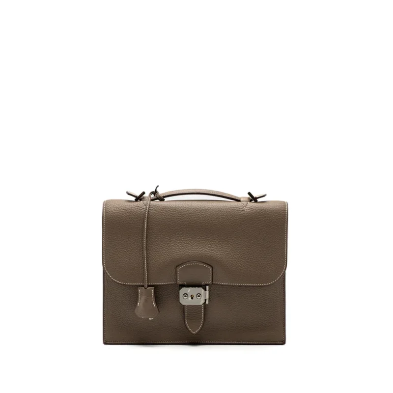 Hermès Sac A Depeches Square J Etoupe Silver HW Replica