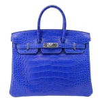 High-End Hermès Inspired - Birkin 25 Bleu Electrique Matte Alligator Palladium HW
