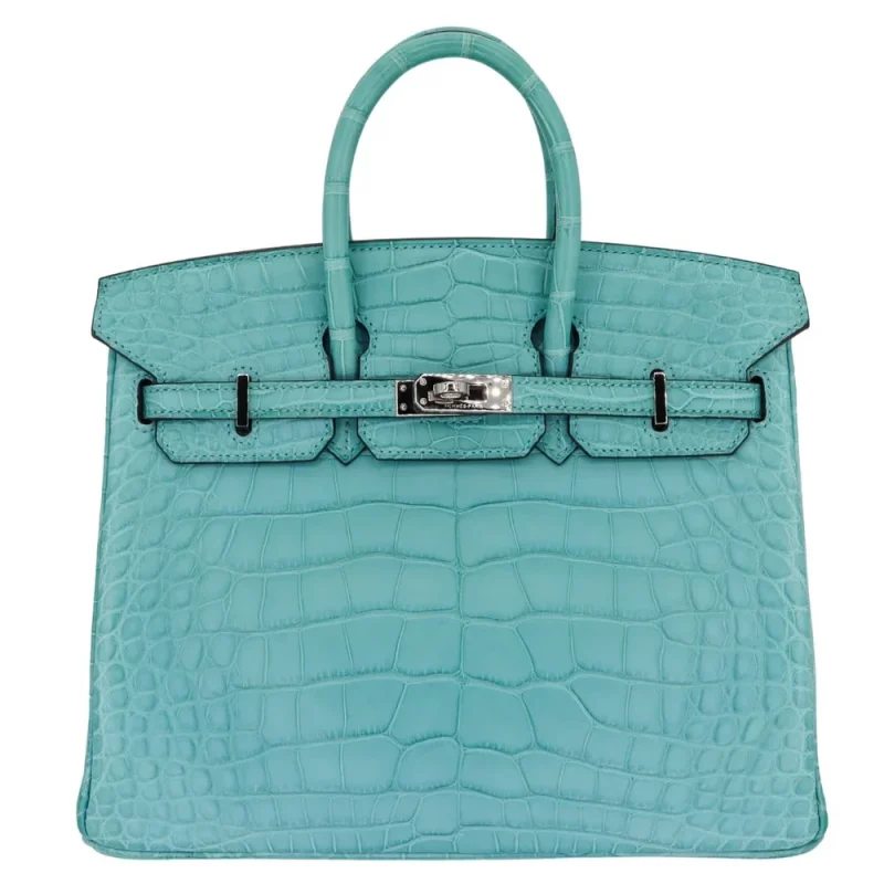 High-End Hermès Inspired - Birkin 25 Bleu Saint Cyr Matte Alligator Palladium HW