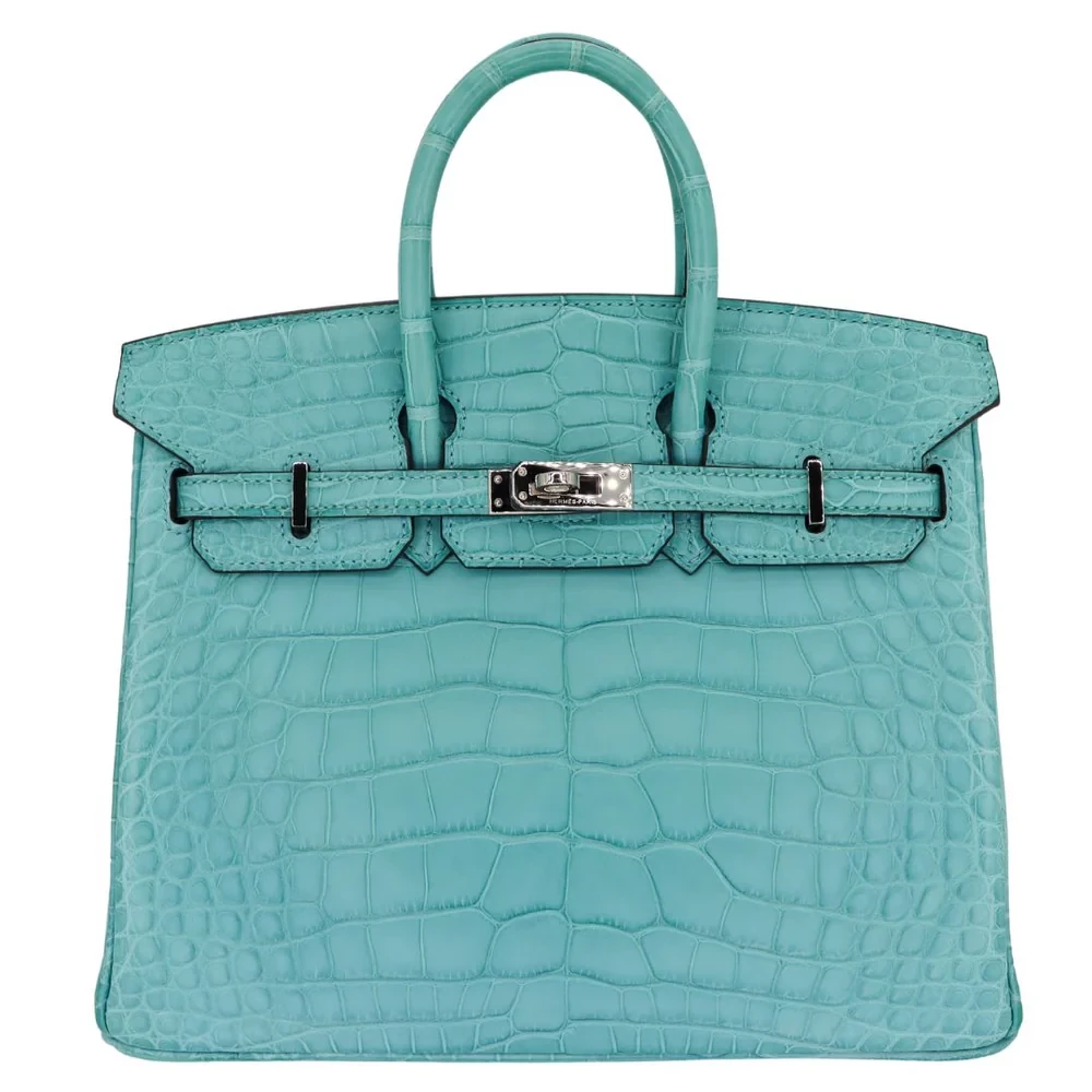 High-End Hermès Inspired - Birkin 25 Bleu Saint Cyr Matte Alligator Palladium HW