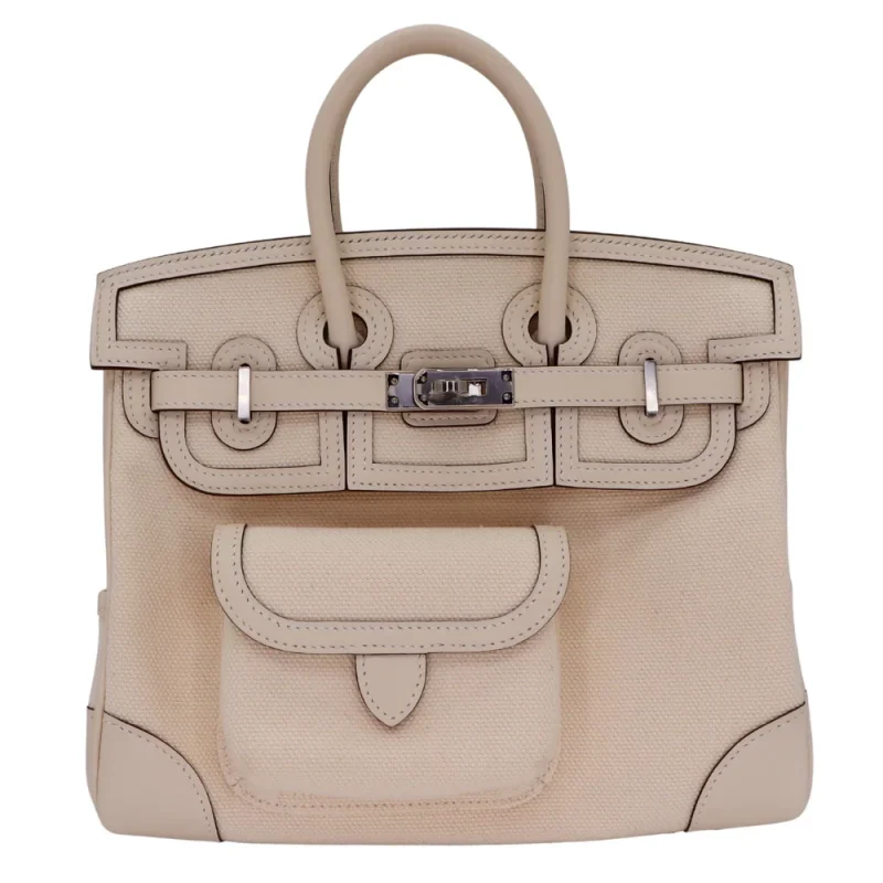 High-End Hermès Inspired - Birkin 25 Cargo Nata Canvas/Swift Palladium HW