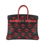 High-End Hermès Inspired - Birkin 25 Customized "Kiss Me" Lips Swarovski Crystal Palladium HW