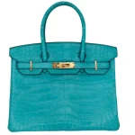 High-End Hermès Inspired - Birkin 30 Bleu Paon Matte Alligator Gold HW