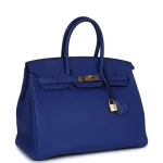 High-End Hermès Inspired - Birkin 35 Bleu Electrique Togo Gold HW Side1