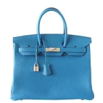 High-End Hermès Inspired - Birkin 35 Bleu Izmir Clemence Palladium HW Front High-End Hermès Inspired Birkin 35 Bleu Izmir Clemence HW