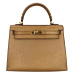 High-End Hermès Inspired - Kelly 25 Sellier Bronze Metallic Chevre Gold HW