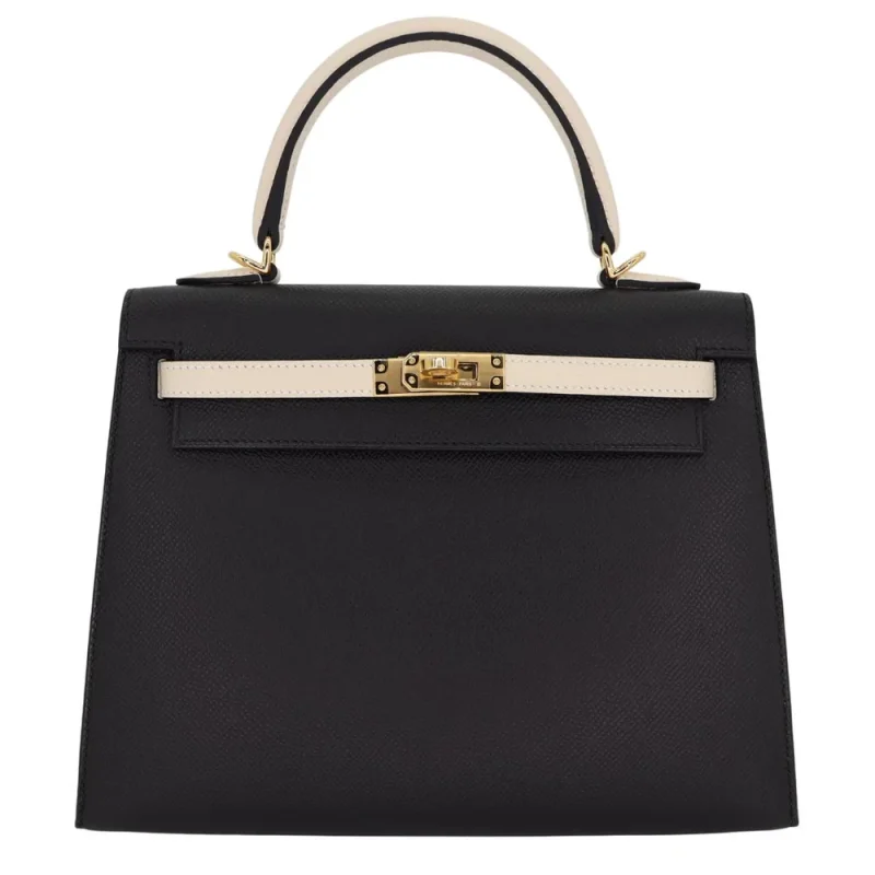 High-End Hermès Inspired - Kelly 25 Sellier HSS Black/ Craie Epsom Gold HW