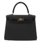 High-End Hermès Inspired - Kelly 25 Touch Black Lizard/Togo Gold HW