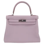 High-End Hermès Inspired - Kelly 28 Retourne Mauve Pale Clemence Palladium HW