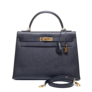 High-End Hermès Inspired - Kelly 32 Black Epsom Gold HW