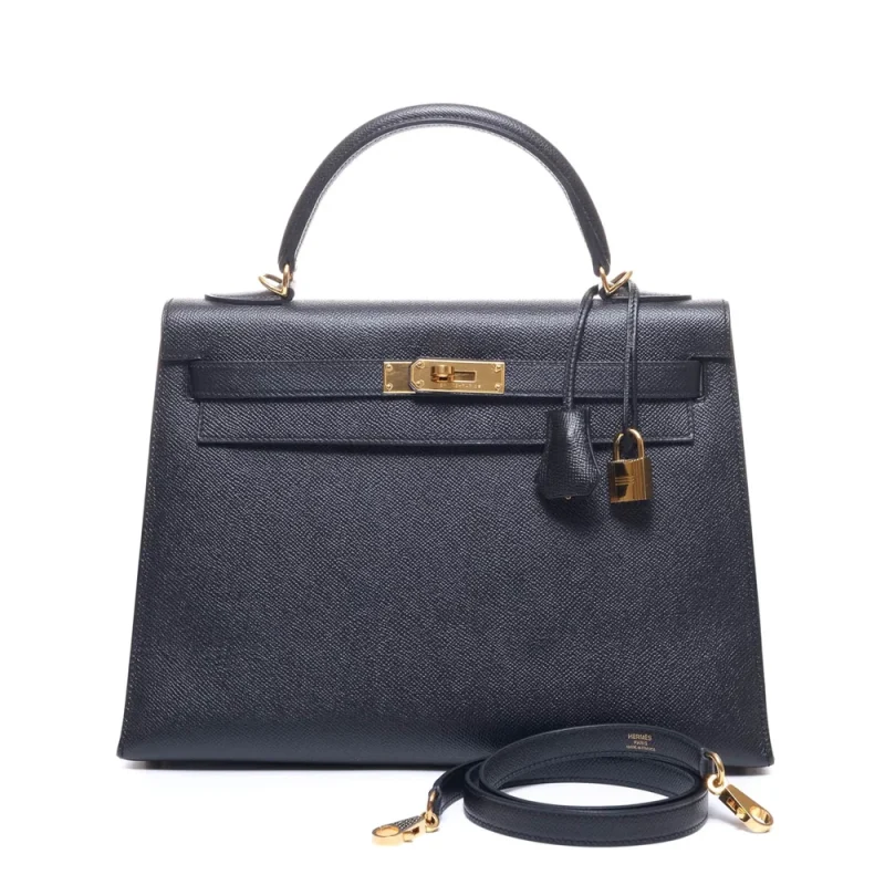 High-End Hermès Inspired - Kelly 32 Black Epsom Gold HW