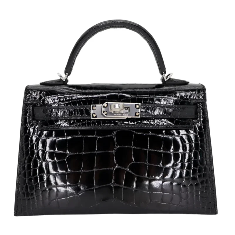 High-End Hermès Inspired Kelly II Mini Black Alligator Bag