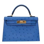 High-End Hermès Inspired - Kelly II Sellier Mini Mykonos Ostrich Gold HW