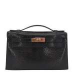 High-End Hermès Inspired - Kelly Pochette Black Shiny Lizard