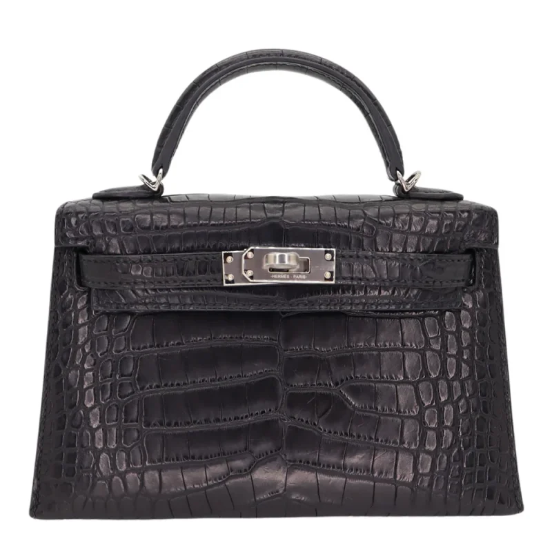 High-End Hermès Inspired Mini Kelly II Black Matte Alligator