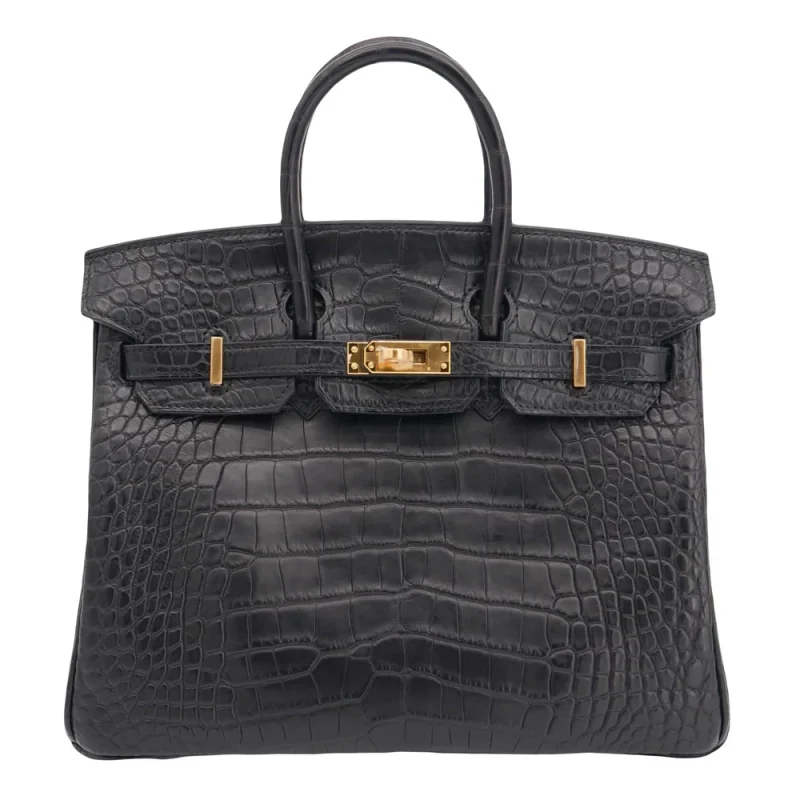 Mirror Quality Hermès Replicas - Birkin 25 Black Matte Alligator Gold HW