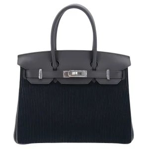 Mirror Quality Hermès Replicas - Birkin 30 Black Cote a Cote Tuffetage Caban Swift Palladium HW
