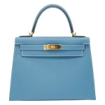 Mirror Quality Hermès Replicas - Kelly 28 Sellier Bleu Jean Epsom Gold HW