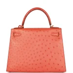 Mirror Quality Hermès Replicas - Kelly 28 Sellier Tangerine Ostrich Gold HW Back
