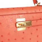 Mirror Quality Hermès Replicas - Kelly 28 Sellier Tangerine Ostrich Gold HW Logo