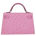 Mirror Quality Hermès Replicas - Kelly II Sellier Mini Bubblegum Ostrich Palladium HW Back