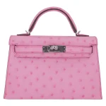 Mirror Quality Hermès Replicas - Kelly II Sellier Mini Bubblegum Ostrich Palladium HW Front Mirror Quality Hermès Replicas - Kelly II Sellier Mini Bubblegum Ostrich Palladium HW