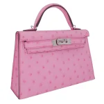 Mirror Quality Hermès Replicas - Kelly II Sellier Mini Bubblegum Ostrich Palladium HW Side