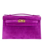 Mirror Quality Hermès Replicas - Kelly Pochette Doblis Ultraviolet Suede Gold HW Front Mirror Quality Hermès Replicas - Kelly Pochette Doblis