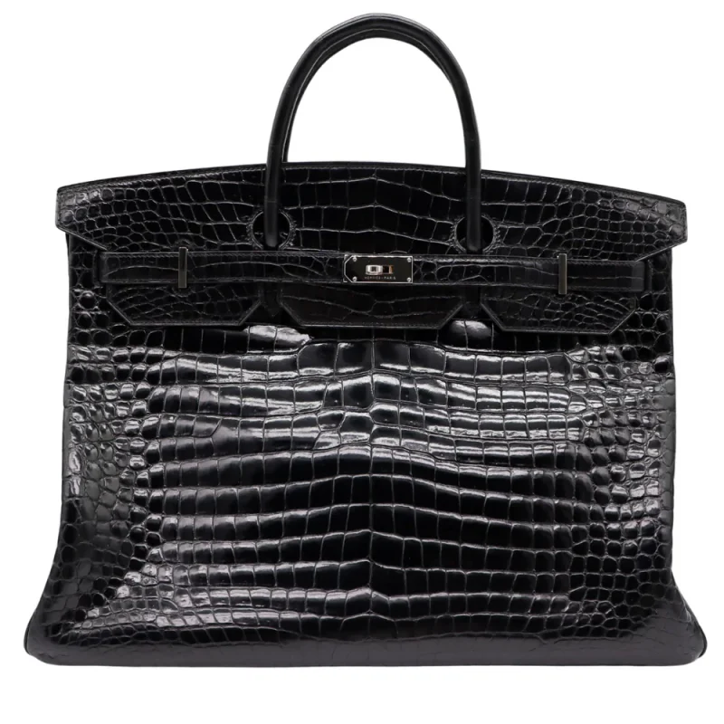 Premium Hermès Replica - 50cm Black Porosus Crocodile Birkin