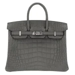 Premium Hermès Replica - Birkin 25 Gris Cement Matte Alligator Palladium HW Front Premium Hermès Replica - Birkin 25 Gris Cement Matte Alligator