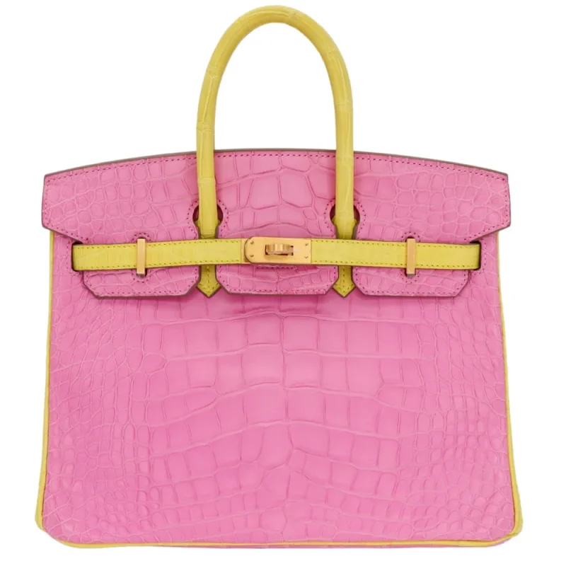Premium Hermès Replica – Birkin 25 HSS Bubblegum/Mimosa Matte Alligator Brushed Gold HW - Premium Alternative