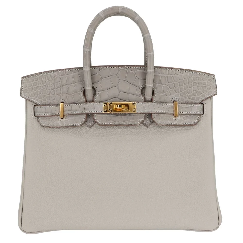 Premium Hermès Replica - Birkin 25 Touch Gris Perle Matte Alligator/Togo Gold HW