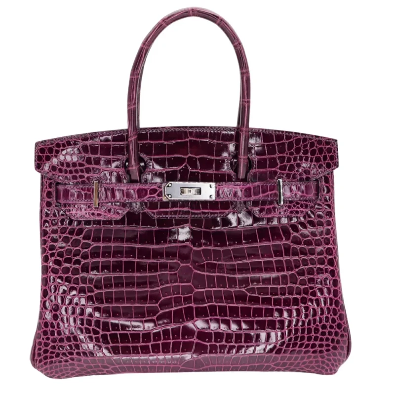 Premium Hermès Replica - Birkin 30 Amethyst Shiny Porosus Crocodile Palladium HW