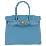 Premium Hermès Replica - Birkin 30 Bleu Jean Epsom Gold HW Front Premium Hermès Replica - Birkin 30 Bleu Jean Epsom Gold HW