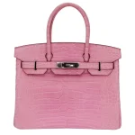 Premium Hermès Replica - Birkin 30 Bubblegum Matte Alligator Palladium HW Front Premium Hermès Replica - Birkin 30 Bubblegum Matte Alligator Palladium HW