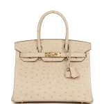 Premium Hermès Replica - Birkin 30 Parchiem Ostrich Gold HW Front Premium Hermès Replica - Birkin 30 Parchiem Ostrich Gold HW