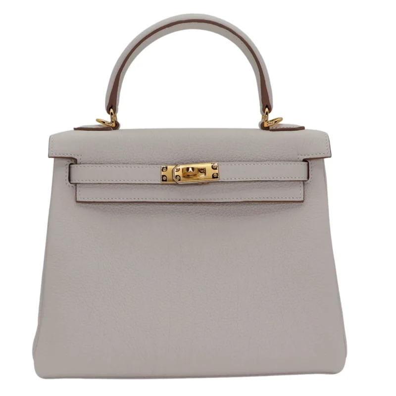 Premium Hermès Replica – Kelly 25 Retourne Gris Pale Togo Gold HW - Premium Alternative