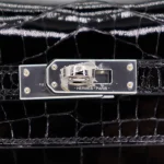 Premium Hermès Replica - Kelly 25 Sellier Black Shiny Niloticus Crocodile Palladium HW Detail1
