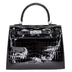 Premium Hermès Replica - Kelly 25 Sellier Black Shiny Niloticus Crocodile Palladium HW Front Premium Hermès Replica - Kelly 25 Sellier Black Shiny Niloticus Crocodile Palladium HW