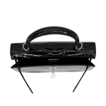 Premium Hermès Replica - Kelly 25 Sellier Black Shiny Niloticus Crocodile Palladium HW Interior