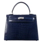 Premium Hermès Replica - Kelly 25 Sellier Bleu Indigo Shiny Niloticus Crocodile Diamond HW