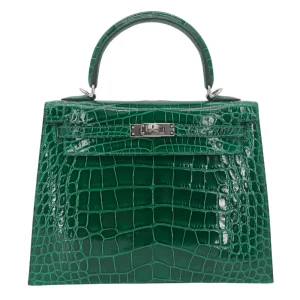 Premium Hermès Replica - Kelly 25 Sellier Emerald Shiny Alligator Palladium HW